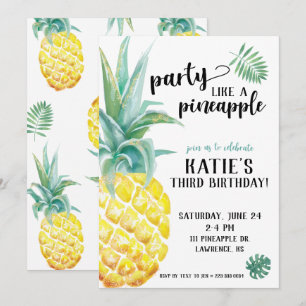 Watercolor Party Like A Pineapple Birthday Invitation