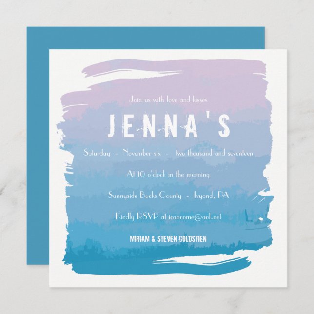 WATERCOLOR PASSION Bat Mitzvah Invitation (Front/Back)
