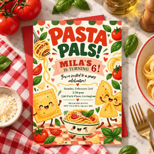 Watercolor Pasta Birthday Kawaii Kids Italian Food Invitation
