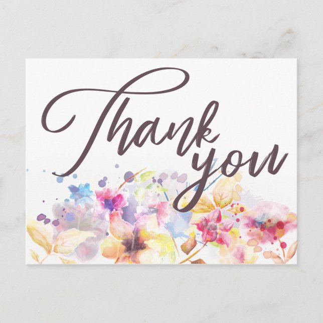 Watercolor Pastel Beautiful Floral | Thank You Postcard (Front)