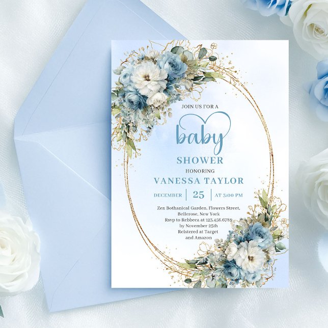 Watercolor Pastel Blue Floral Baby Shower Invite  (Watercolor Pastel Blue Floral Baby Shower Invite.......)