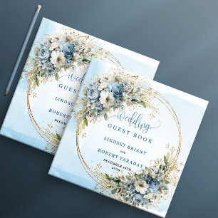 Watercolor Pastel Blue Floral Glitter Sign In Book