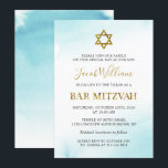 Watercolor Pastel Blue Gold Bar Mitzvah Invitation<br><div class="desc">Watercolor Pastel Blue Gold Bar Mitzvah Invitation</div>