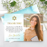 Watercolor Pastel Blue Gold Bat Mitzvah Photo<br><div class="desc">Watercolor Pastel Blue Gold Bat Mitzvah Photo Thank You Card</div>