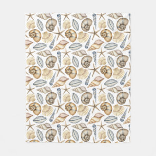 Watercolor pastel blue green colours shells fleece blanket