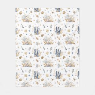 Watercolor pastel blue green colours shells fleece blanket