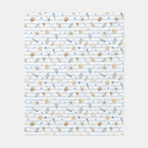 Watercolor pastel blue green colours shells fleece blanket
