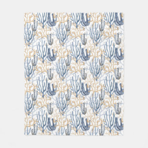 Watercolor pastel blue green colours shells fleece blanket
