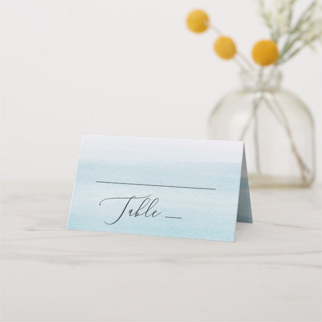 Watercolor pastel blue nautical gentle wedding place card (Front)