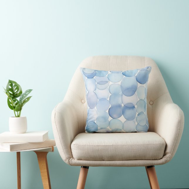 Watercolor Pastel Blue White Circles Pattern Cushion (Chair)