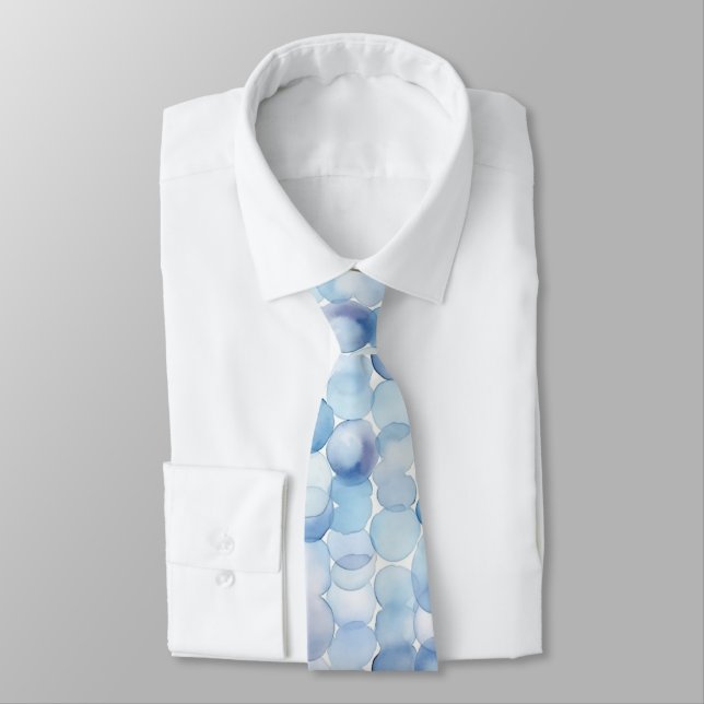 Watercolor Pastel Blue White Circles Pattern Tie (Tied)