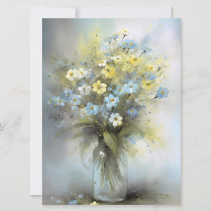 Watercolor Pastel Blue, White, Yellow Daisy Flower Card