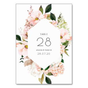 Watercolor Pastel Blush Pink Hydrangea Wedding Table Number