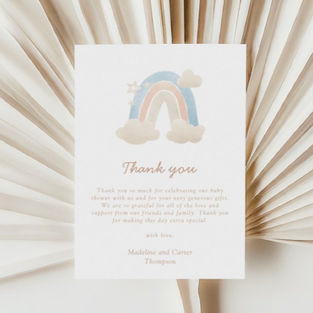 Watercolor Pastel Boho Rainbow Baby Shower Thank You Card (Creator Uploaded)