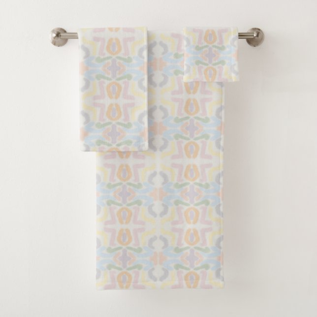 Watercolor Pastel Brushstrokes On Cloud White Bath Towel Set (Insitu)