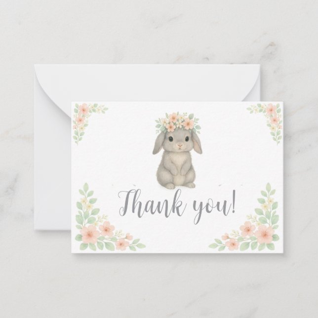 Watercolor, Pastel Bunny Thank you Card (Front)