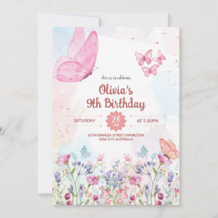 Watercolor Pastel Butterfly Birthday Invitation