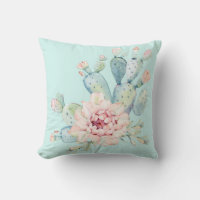 Watercolor Pastel Cactus and Pink Flower