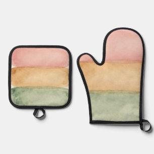 Watercolor Pastel Color Block Layers Oven Mitt & Pot Holder Set