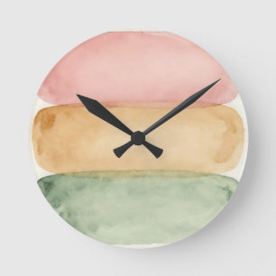 Watercolor Pastel Color Block Layers Round Clock
