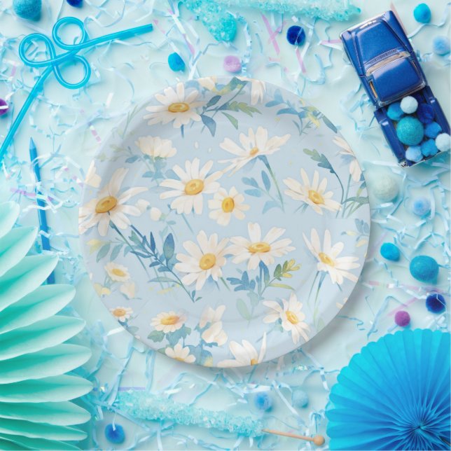Watercolor Pastel Daisies Paper Plate (Party)