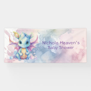 Watercolor Pastel Dragon Girl Baby Shower  Banner