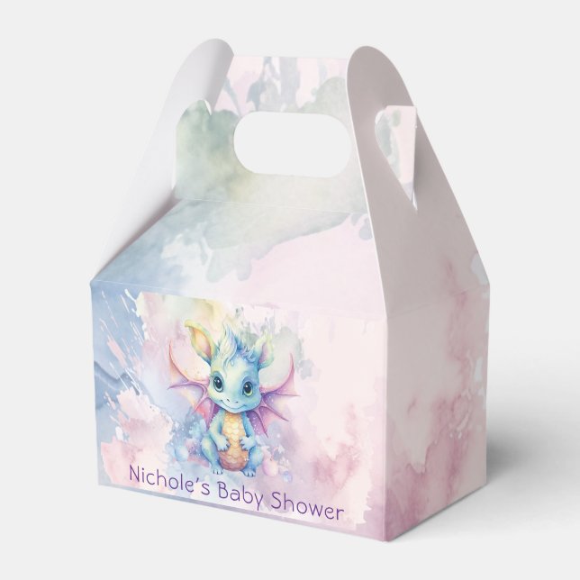 Watercolor Pastel Dragon Girl Baby Shower Favour Box (Front Side)