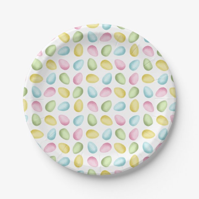 Watercolor Pastel Easter Eggs Colorful Pattern Paper Plate (Front)