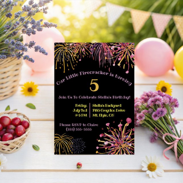 Watercolor Pastel Firecracker, Fireworks Birthday  Invitation (Creator Uploaded)