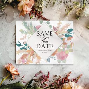 Watercolor Pastel Floral & Botancial Save The Date Announcement Postcard