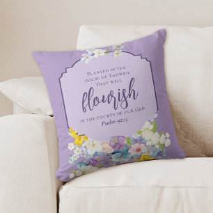 Watercolor Pastel Floral Bouquet Lilac Scripture Cushion