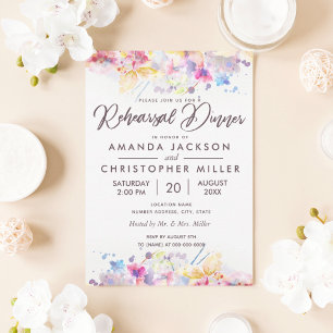 Watercolor Pastel Floral Rehearsal Dinner Invitation