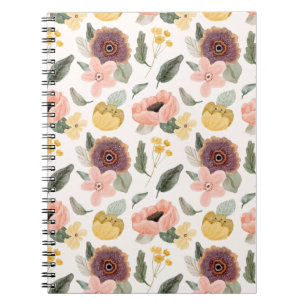 Watercolor Pastel Floral Seamless Pattern   Soft Notebook