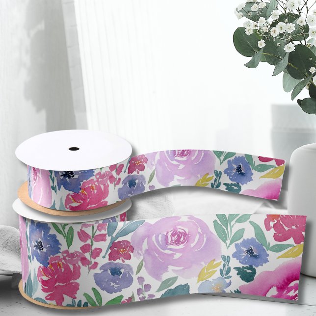 Watercolor Pastel Florals Satin Ribbon (Creator Uploaded)