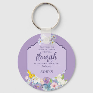 Watercolor Pastel Flowers Bible Verse Personalised Key Ring
