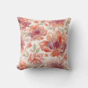 Watercolor Pastel Flowers Light Orange Cushion