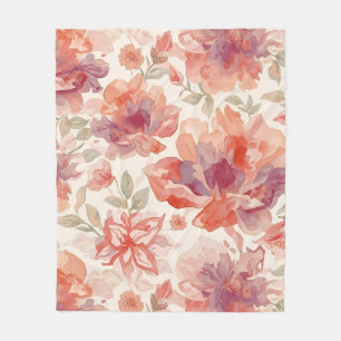 Watercolor Pastel Flowers Light Orange Fleece Blanket