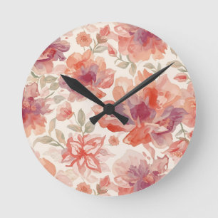Watercolor Pastel Flowers Light Orange Round Clock