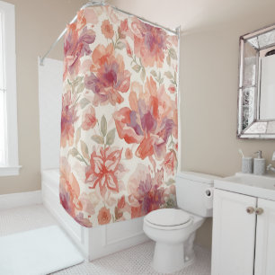 Watercolor Pastel Flowers Light Orange Shower Curtain