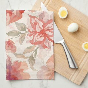 Watercolor Pastel Flowers Light Orange Tea Towel