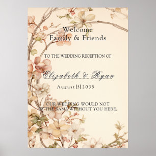 Watercolor Pastel Flowers Wedding Welcome Poster