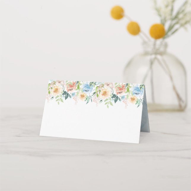 Watercolor Pastel Garden Floral Wedding Place Card (Front)