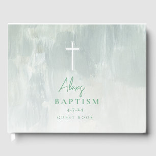 Watercolor Pastel Green Baptism Modern Guest Book
