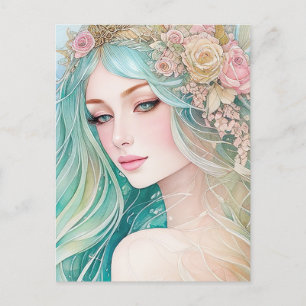 Watercolor Pastel Mermaid Postcard