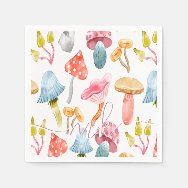  Watercolor Pastel Mushrooms Napkin (Front)
