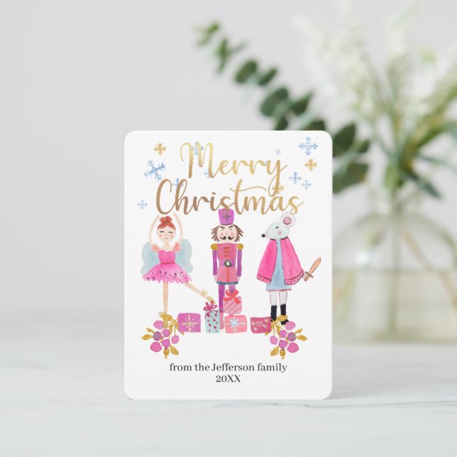 Watercolor Pastel Nutcracker Christmas Holiday Card (Standing Front)