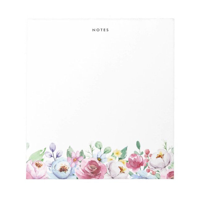 Watercolor Pastel Pink and Blue Peonies Garland Notepad (Front)