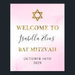 Watercolor Pastel Pink Gold Bat Mitzvah Welcome Poster<br><div class="desc">Watercolor Pastel Pink Gold Bat Mitzvah Welcome Poster</div>