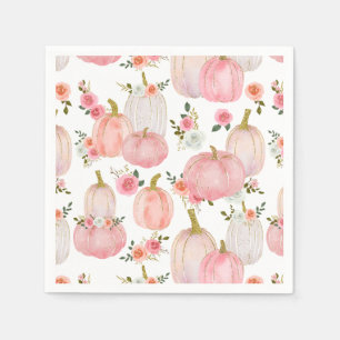 Watercolor Pastel Pink Pumpkin Roses Baby Shower Napkin