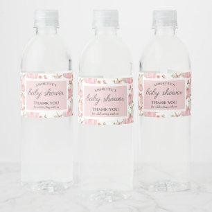 Watercolor Pastel Pink Pumpkin Roses Baby Shower Water Bottle Label